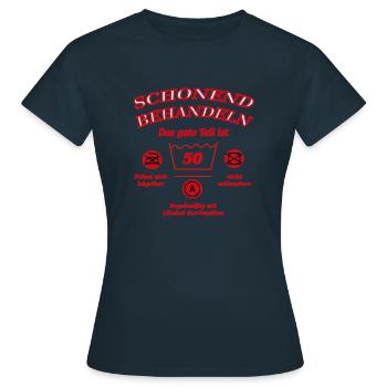 50 - Jahre, bitte schonend behandeln - Frauen T-Shirt - Navy - Vorne - AI Model Female 172 dark (172cm)