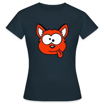Hund Fuchs Lustige Grimasse Schielen Zunge Raus - Frauen T-Shirt - Navy - Vorne - AI Model Female 172 dark (172cm)