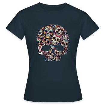 Motif de crâne décoratif coloré - T-shirt Femme - marine - Devant - AI Model Female 172 dark (172cm)