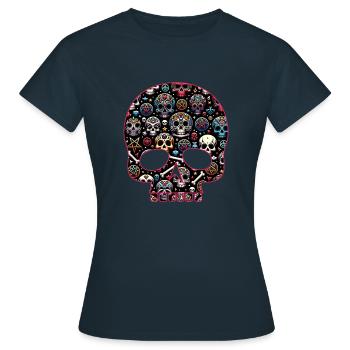 Motif de crâne décoratif coloré - T-shirt Femme - marine - Devant - AI Model Female 172 dark (172cm)