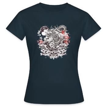 Chinesische Folklore - Frauen T-Shirt - Navy - Vorne - AI Model Female 172 dark (172cm)