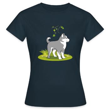Süße Malamute auf dem Rasen - Frauen T-Shirt - Navy - Vorne - AI Model Female 172 dark (172cm)