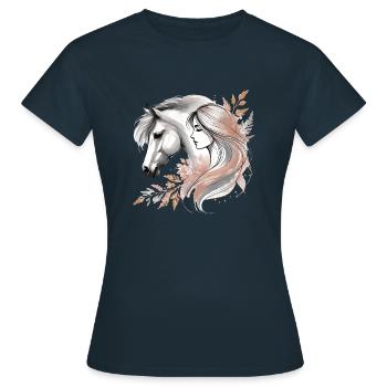 Femme et Cheval Design Émotionnel Nature Élégance - T-shirt Femme - marine - Devant - AI Model Female 172 dark (172cm)