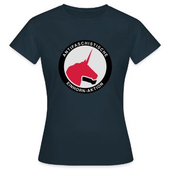 Antifaschistische Einhorn-Aktion - Frauen T-Shirt - Navy - Vorne - AI Model Female 172 dark (172cm)