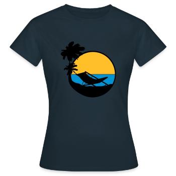palmen sun silhouette lounge chair chaise de plage url - T-shirt Femme - marine - Devant - AI Model Female 172 dark (172cm)