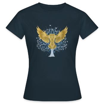 SOWL Spirit Eule Lebensbaum Gold Schutzsymbol - Frauen T-Shirt - Navy - Vorne - AI Model Female 172 dark (172cm)