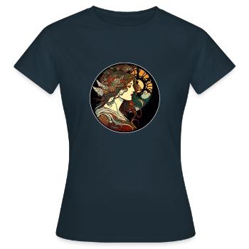 Mystischer Frauen-Jugendstil-Weg - Frauen T-Shirt - Navy - Vorne - AI Model Female 172 dark (172cm)