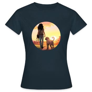 Woman with dog in the park - Women's T-Shirt - navy - Front - AI Model Female 172 dark (172cm)
