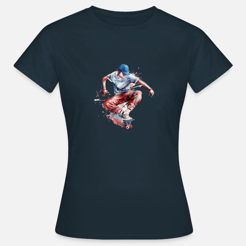 a young man on a skateboard doing tricks - Frauen T-Shirt - Navy