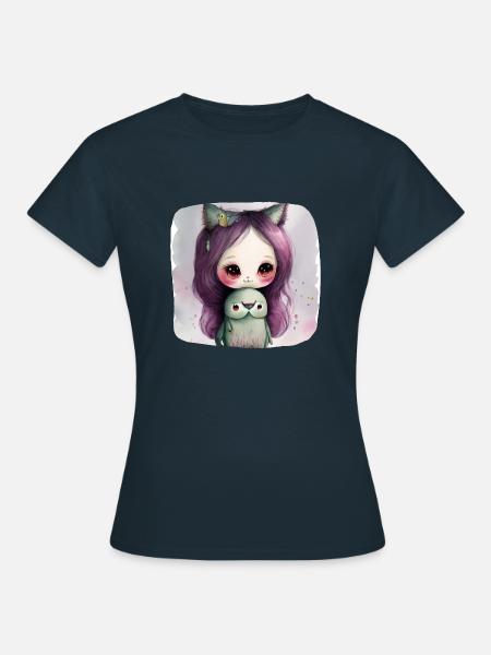 Katze Katzenmädchen - Phantasie - Frauen T-Shirt - Navy