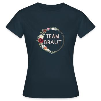 Moderner Kranz Team Braut personalisierbar - Frauen T-Shirt - Navy - Vorne - AI Model Female 172 dark (172cm)