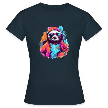 Cooles Faultier mit Sonnenbrille - Frauen T-Shirt - Navy - Vorne - AI Model Female 172 dark (172cm)