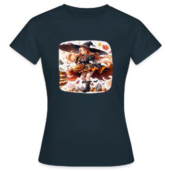 Zauberin Kürbis Spooky Spooky Gruselig Grausam - Frauen T-Shirt - Navy - Vorne - AI Model Female 172 dark (172cm)