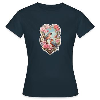 Deux tourtereaux assis sur un as en forme de cœur - T-shirt Femme - marine - Devant - AI Model Female 172 dark (172cm)
