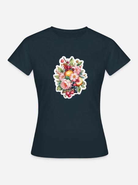 Blumen und Obst - Frauen T-Shirt - Navy