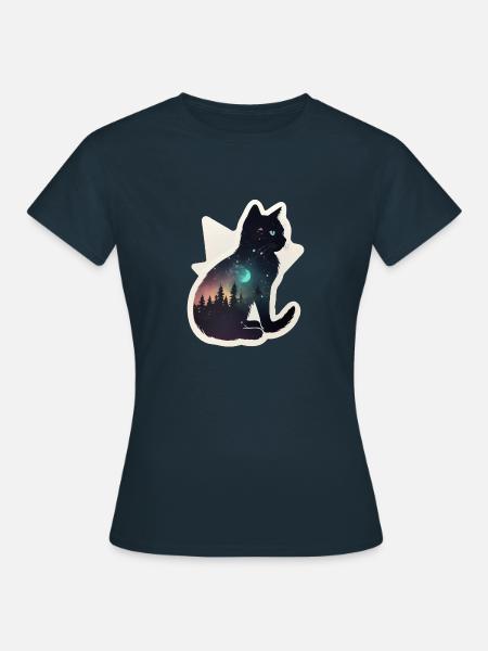 Katze in den Sternen - Frauen T-Shirt - Navy