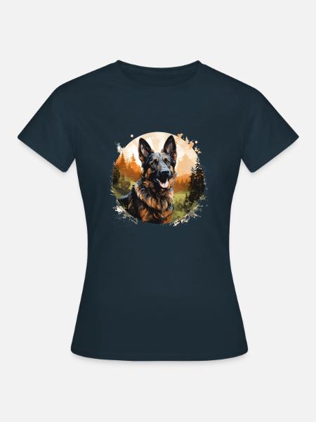 Deutscher Schäferhund im Wald - Frauen T-Shirt - Navy