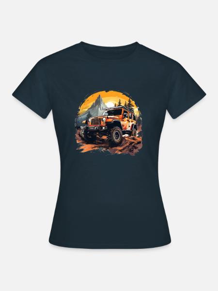 Orangefarbener Geländewagen kriecht im Wald - Frauen T-Shirt - Navy
