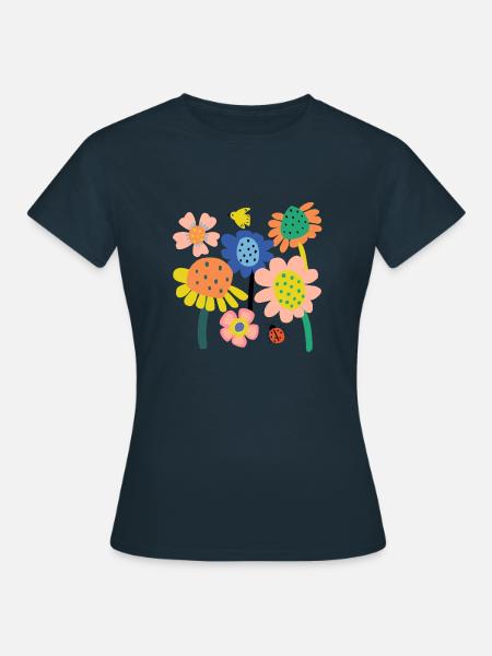 Bunter Blumen Garten - Frauen T-Shirt - Navy