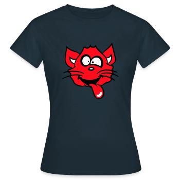 Cat Squints Funny Crazy Tongue Out Grimace - Women's T-Shirt - navy - Front - AI Model Female 172 dark (172cm)