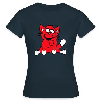Cat Squints Funny Crazy Tongue Out Grimace - Women's T-Shirt - navy - Front - AI Model Female 172 dark (172cm)