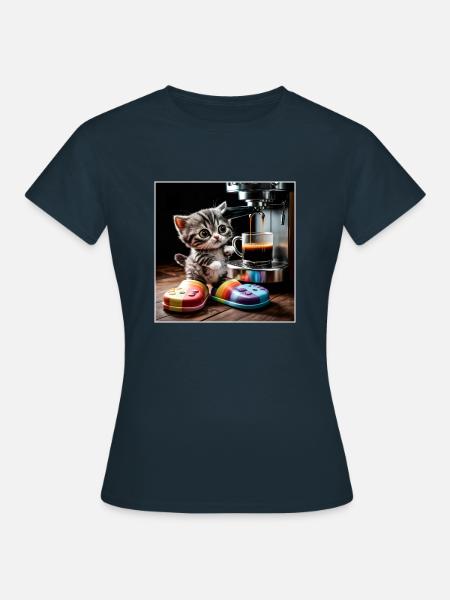 Katze macht kaffeepause - Frauen T-Shirt - Navy