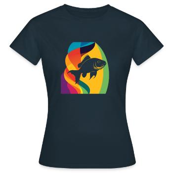 Fischen Angelrute Raubfisch - Frauen T-Shirt - Navy - Vorne - AI Model Female 172 dark (172cm)
