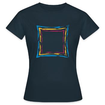 bunt viele linien rahmen quadrat umrandung viereck - Frauen T-Shirt - Navy - Vorne - AI Model Female 172 dark (172cm)