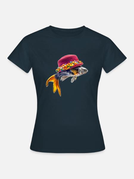 Fisch mit Hut - Frauen T-Shirt - Navy