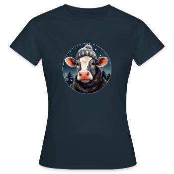 Vache en hiver - T-shirt Femme - marine - Devant - AI Model Female 172 dark (172cm)