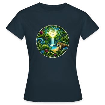 Wasserfall im Regenwald - Frauen T-Shirt - Navy - Vorne - AI Model Female 172 dark (172cm)
