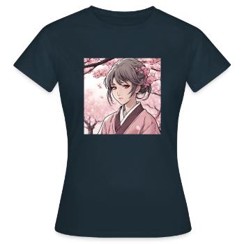 Female Character Universe Manga Kawaii Flowers - Women's T-Shirt - navy - Front - AI Model Female 172 dark (172cm)