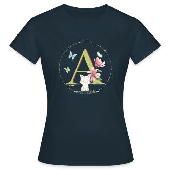 Anfangsbuchstabe A mit Katze - Frauen T-Shirt - Navy - Vorne - AI Model Female 172 dark (172cm)