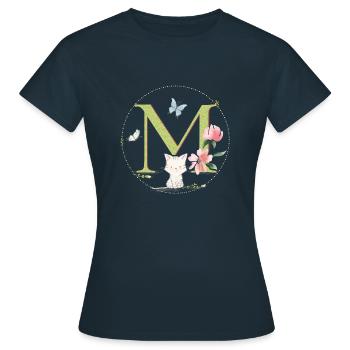 Anfangsbuchstabe M mit Katze - Frauen T-Shirt - Navy - Vorne - AI Model Female 172 dark (172cm)