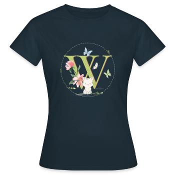 Anfangsbuchstabe W mit Katze - Frauen T-Shirt - Navy - Vorne - AI Model Female 172 dark (172cm)