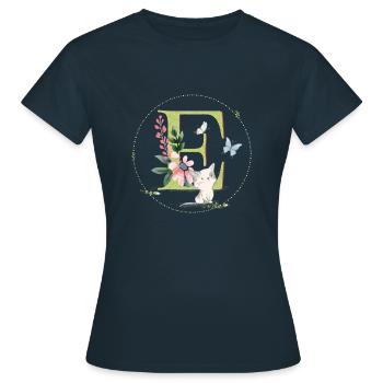 Anfangsbuchstabe E mit Katze - Frauen T-Shirt - Navy - Vorne - AI Model Female 172 dark (172cm)