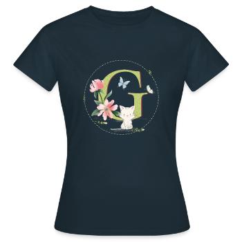 Anfangsbuchstabe G mit Katze - Frauen T-Shirt - Navy - Vorne - AI Model Female 172 dark (172cm)