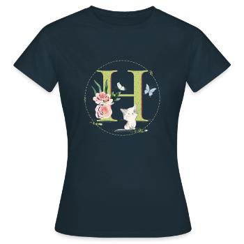 Anfangsbuchstabe A mit Katze - Frauen T-Shirt - Navy - Vorne - AI Model Female 172 dark (172cm)