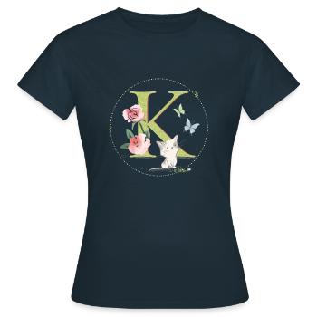 Anfangsbuchstabe K mit Katze - Frauen T-Shirt - Navy - Vorne - AI Model Female 172 dark (172cm)