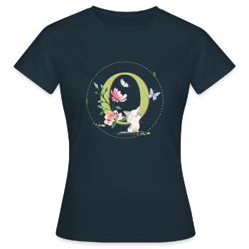 Anfangsbuchstabe O mit Katze - Frauen T-Shirt - Navy - Vorne - AI Model Female 172 dark (172cm)