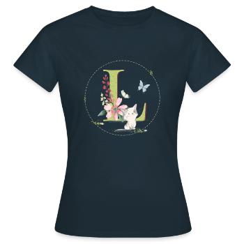 Anfangsbuchstabe L mit Katze - Frauen T-Shirt - Navy - Vorne - AI Model Female 172 dark (172cm)