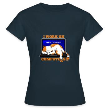 Cat and Computer hacking programmer gift - Women's T-Shirt - navy - Front - AI Model Female 172 dark (172cm)