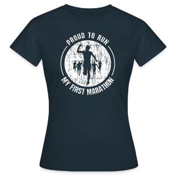 Marathon first. Proud of first marathon - Women's T-Shirt - navy - Front - AI Model Female 172 dark (172cm)