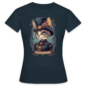 Chat steampunk victorien - T-shirt Femme - marine - Devant - AI Model Female 172 dark (172cm)