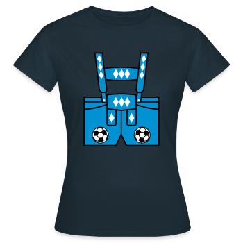 12 Lederhose Latzhose Fußball Bayern Fussball - Frauen T-Shirt - Navy - Vorne - AI Model Female 172 dark (172cm)