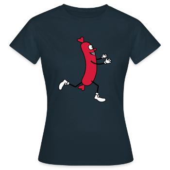 wuerstchen rennen gluecklich umarmen liebe laufen - Frauen T-Shirt - Navy - Vorne - AI Model Female 172 dark (172cm)