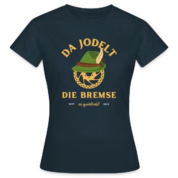 Da jodelt die Bremse – Werkstatt Termin? - Frauen T-Shirt - Navy - Vorne - AI Model Female 172 dark (172cm)