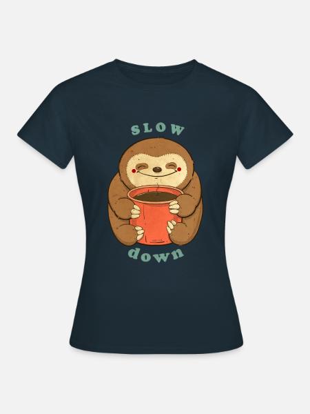 Faultier mit Kaffee langsamer - Frauen T-Shirt - Navy