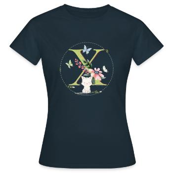 Anfangsbuchstabe X mit Katze - Frauen T-Shirt - Navy - Vorne - AI Model Female 172 dark (172cm)