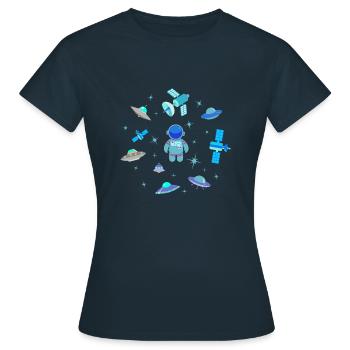 Raumfahrt blau-weiß - Frauen T-Shirt - Navy - Vorne - AI Model Female 172 dark (172cm)